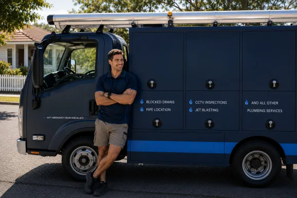 Our plumber with the service van on a Darlington job
