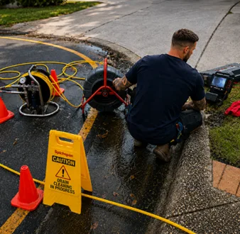 Burst drain pipe being repaired in Darlington